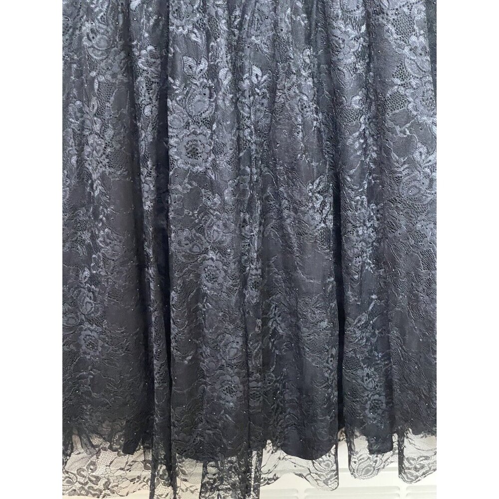 Mac Duggal Lace V-Neck Beaded Tea Length‎ Midi Cocktail Dress Black Size 14W - Picture 15 of 15